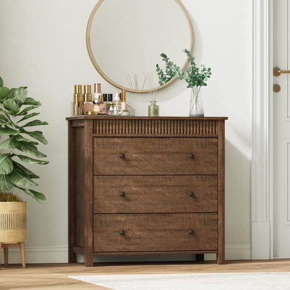 Panapinka Modern Fluted Nightstand, Wooden Chest of Drawers, Storage End Table Organizer for Bedroom, Living Room, Hallway, Walnut
