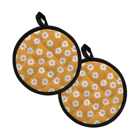 

Xoenoiee 2 PCS Pot Holders Heat Resistant Hot Pads Non-Slip Machine Washable Trivets with Pockets and Hanging Loop Multipurpose Pot Mat 8 Inch Round Decor Hippie Flower Orange