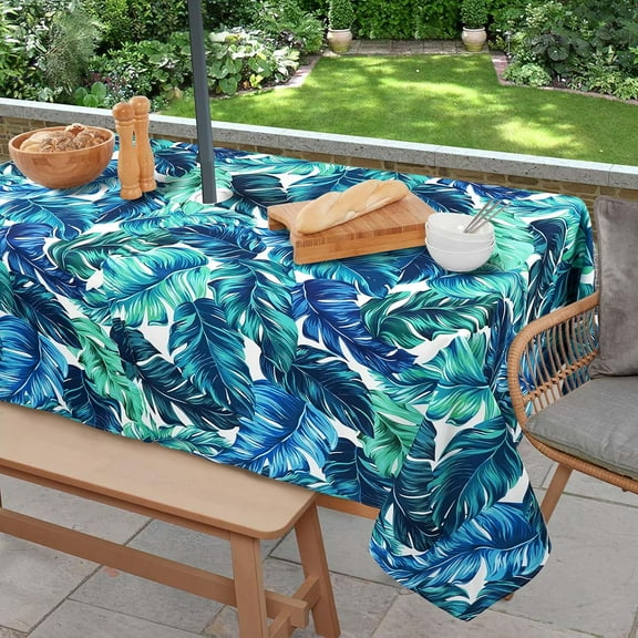 Outdoor Tablecloth with Umbrella Hole and Zipper, Rectangle Patio Table Covers for Spring/Summer, Machine Washable Outdoor Picnic Table Cloth (Palm Leaves, 60" × 84" Rectangular)