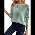 thumbnail image 1 of Camiseta de Punto de Otoño con Cuello Redondo y Hombros Descubiertos para Mujer, Larga Verde L, 1 of 7