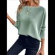 thumbnail image 1 of Camiseta de Punto de Otoño con Cuello Redondo y Hombros Descubiertos para Mujer, Larga Verde L, 1 of 7