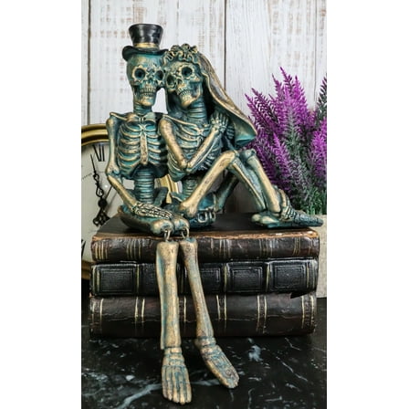 Love Never Dies Skeleton Couple Bride and Groom Sitting Shelf Sitter Figurine