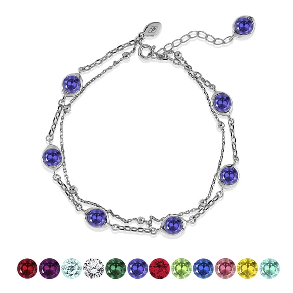 JeenMata 3.5 Carat June Birthstone Double Layer Bracelet - in White Gold Plating for Women