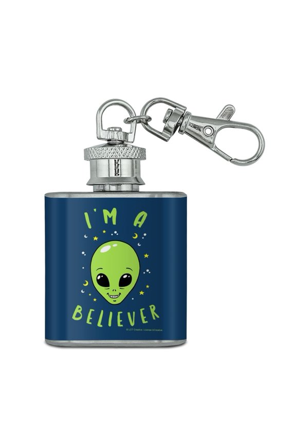 I'm a Believer Alien Funny Humor Stainless Steel 1oz Mini Flask Key Chain