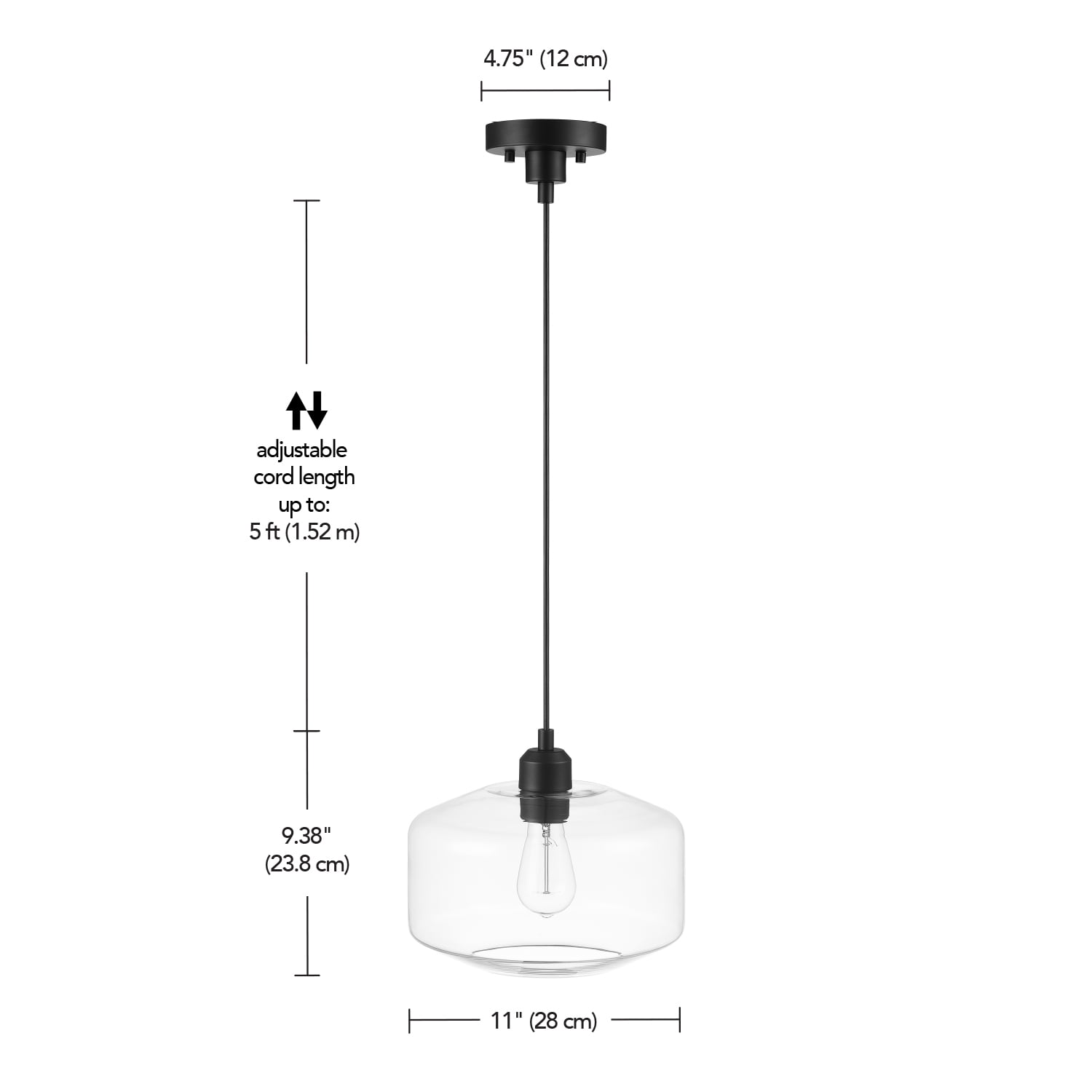 Better Homes & Gardens Matte Black Finish 1 Light Pendant with Clear Glass Shade