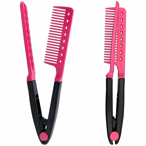 OPALESQUE 2-Pack Hair Straightening Comb Set - Flat Iron Comb for Beautiful Tresses, Hair Straightener Comb with Firm Grip, Ideal for Knotty Hair, Styling Comb, Hair Comb for Straight Hair (Pink).