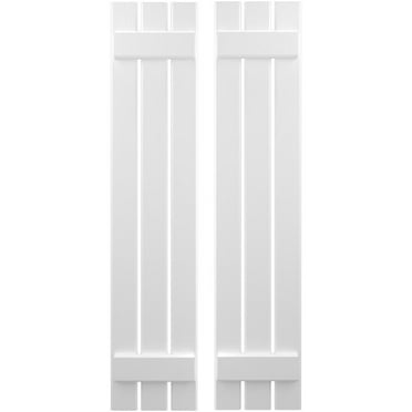 Ekena Millwork 11 1/2"W x 75"H Americraft Three Board (2 Batten) Exterior Real Wood Spaced Board-n-Batten Shutters (Per Pair), White