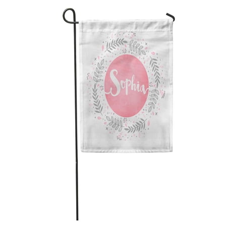 SIDONKU Pink Baby Girl Name Sophia Lettering Cute Floral Pattern Watercolor Birth Badge Garden Flag Decorative Flag House Banner 12x18 inch
