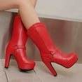 thumbnail image 5 of Mostsola Boots for Women Platform Heeled Mid Calf Punk Boots Pull on Wide Calf Tall Boots, 5 of 7
