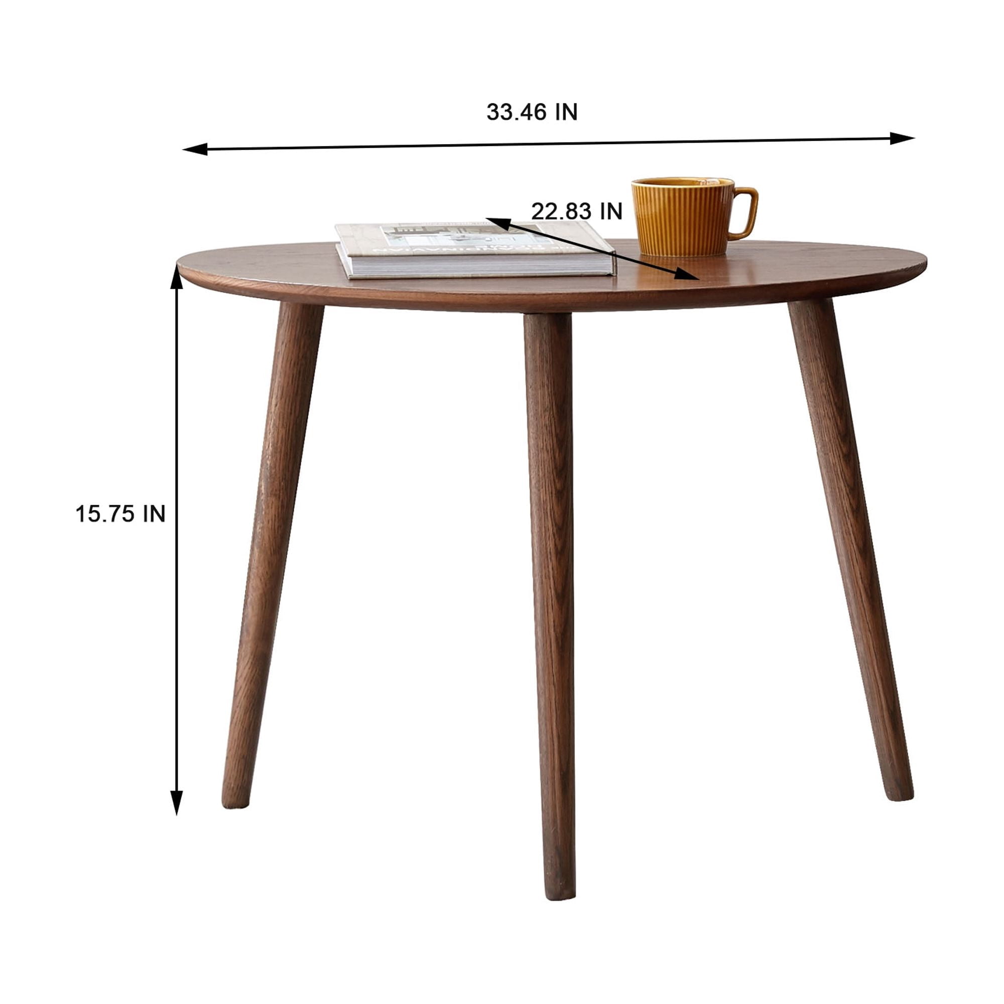 Yoneston Natural Wooden Oval Shape Coffee Table, Solid Wood Top Plate Desk for Living Room Bedroom Garden, Walnut