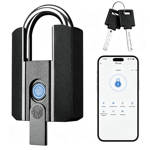 ZHZFKQ Outdoor Padlock,Smart Waterproof Heavy Duty Gate Lock,Bluetooth Fingerprint Lock with App,4 Electronic Keys for Landlord,Airbnb,Yard Gate,Storage Shed,Warehouse