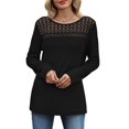 thumbnail image 3 of Long Sleeve Women's Tops Spring Summer Outfits Dressy Casual Blouses Lace Trendy Waffle Knit Shirts Black S, 3 of 8