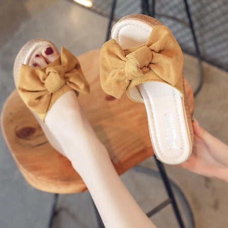 

Aufmer Shoes Women Sandals Clearance Ladies Summer Sandals Platform Shoes Wedged Bow Heels