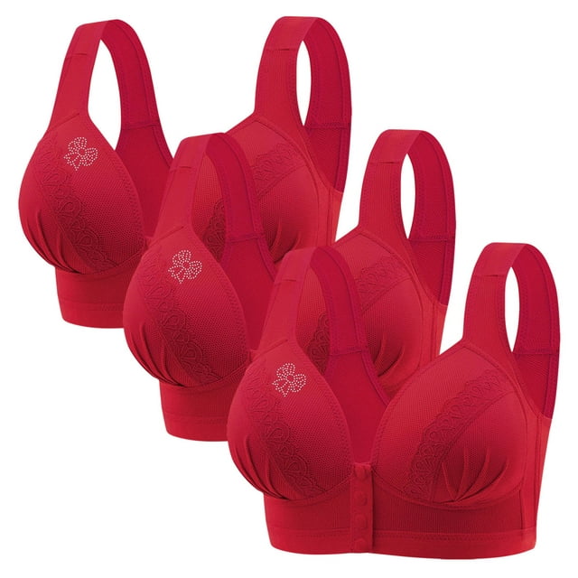 FAIWAD Womens Front Button Bra Breathable Wirefree Plus Size Bralettes Pregnant Comfort Stretch Daily Bras 3PC Multipacks