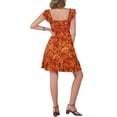 thumbnail image 3 of Vestido Floral con Smock Inspire Chic para Mujer, Sin Mangas, Cuello Cuadrado, con Volantes, Color Rojo Naranja, 3 of 6