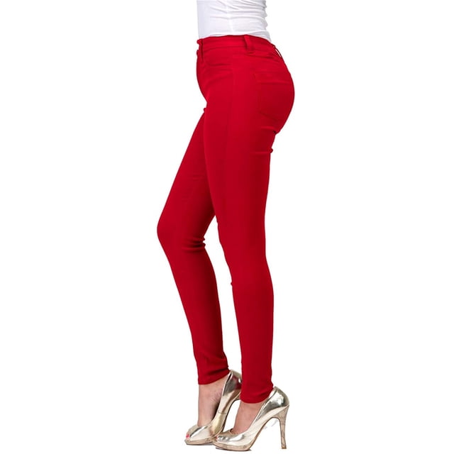 Pantalones YUEHAO para mujer, vaqueros ajustados elásticos de cintura alta y tiro alto (rojos)