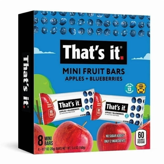 That's it. Gluten-Free Soft Chewy Apple   Blueberry Fruit Bars, 0.7 oz, 8 Ct. Shelf Stable Box