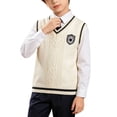 thumbnail image 1 of Odeerbi Niños Niñas V Cuello Cable de Punto Suéter Chaleco Bordado Insignia Sin Mangas Uniforme Escolar Chaleco, 1 of 8