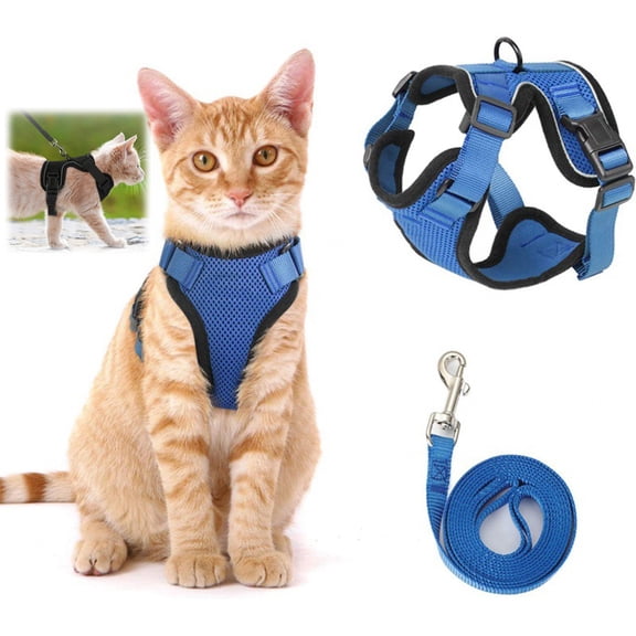 Wizlet Cat Harness and Leash for Walking, Escape Proof Safe Adjustable Kitten Vest Harnesses for Walking, Easy Control Soft and Comfortable - Dark Blue M