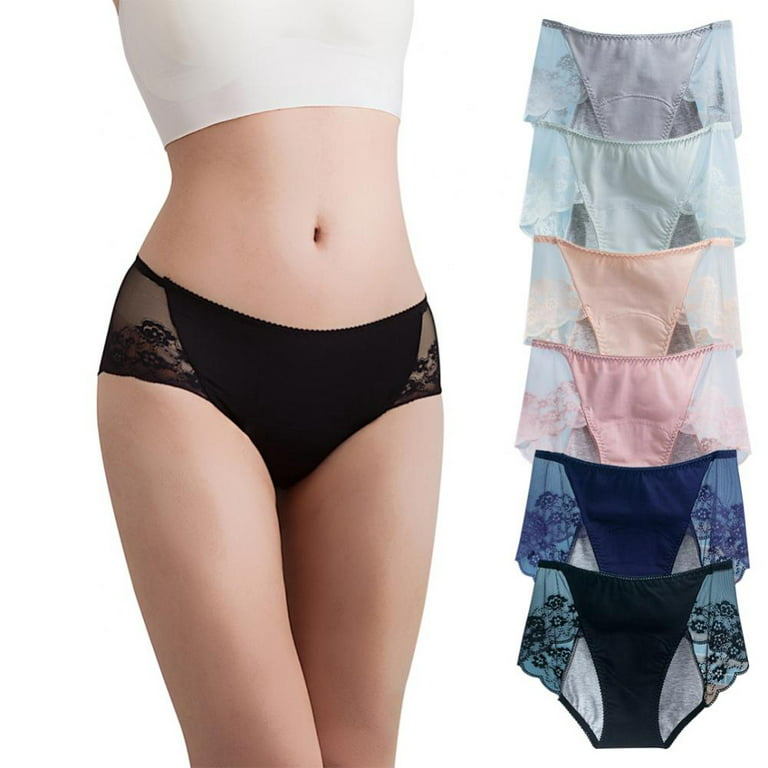 6Pack Women's Physiological Period Underwear Leak Proof Sanitary Cotton  Underwear Lace Breathable Middle Waist Physiological Pants 