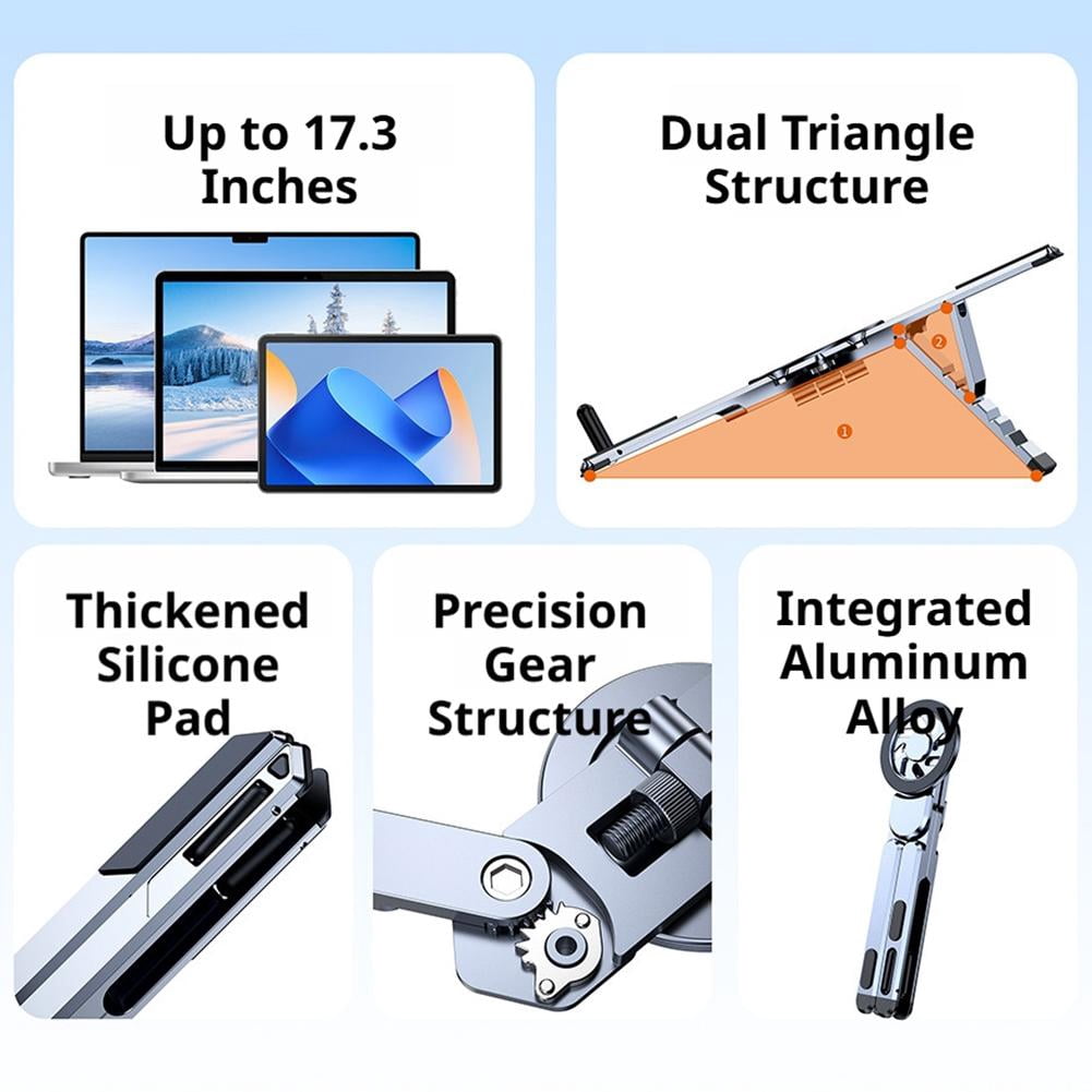 Aluminum Foldable Laptop Stand for Desk & Travel, Magnetic Grip Multi-Angle Support for Phones 4.7-16", Tablets, iPad, 3-in-1 Portable Computer Riser