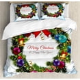 thumbnail image 1 of Christmas Duvet Cover Set Queen Size, Round Green Wreath with Vibrant Traditional Elements Festive Happy New Year Art, Decorative 3 Piece Bedding Set with 2 Pillow Shams, Multicolor, by Ambesonne, 1 of 3