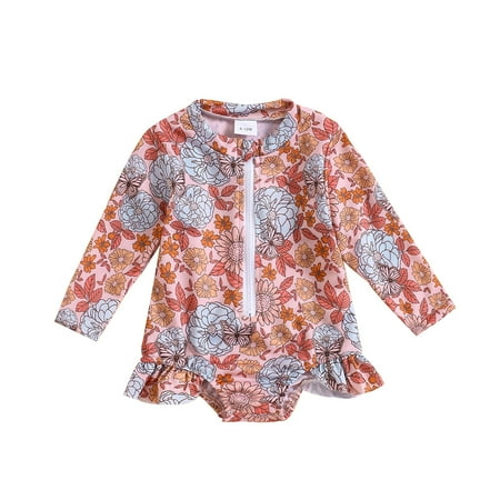 

WUXIAN Toddler Girls Long Sleeve Flower Printing Beach Bathing Baby Suit Girls Swimwear Swimsuit Infants Beachwear Children Lovely Swim Wear