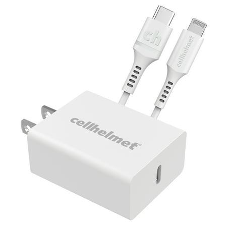 Cellhelmet - 20W Power Delivery Wall Plug with 3' Round Lightning to Type-C Cable - White