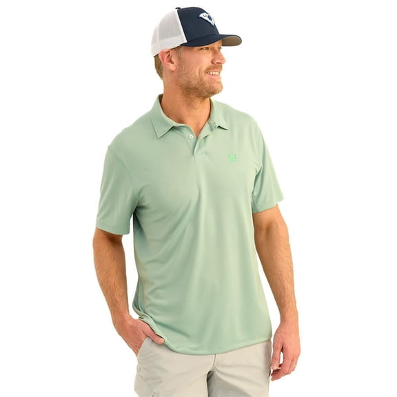 HUK Short Sleeve Shirts HUK Huk Icon Polo Short Sleeve Shirt Fog Green L Buy At Cross Toss Trading