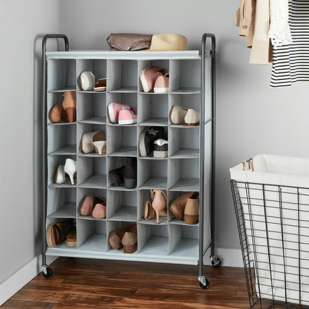 Mainstays 30-Compartment Standing Shoe Organizer, Gray
