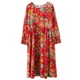 thumbnail image 3 of Vestido floral suelto vintage para mujer Vestido de fiesta con bolsillos de manga larga Eccomum Rojo/XL, 3 of 7