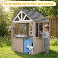 thumbnail image 4 of AiKidKit Kids Outdoor Playhouse, Wooden Playhouse with Play Kitchen, Working Doorbell, Bird Cage, Pet Door, Backyard Casa de CampañA Para NiñOs Country Style, Gray & Beige, 4 of 13