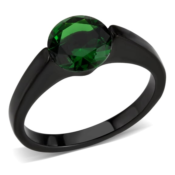 Black Stainless Steel Ring with Synthetic in Emerald for Women Emerald Stone Color Style TK3738 Size 10