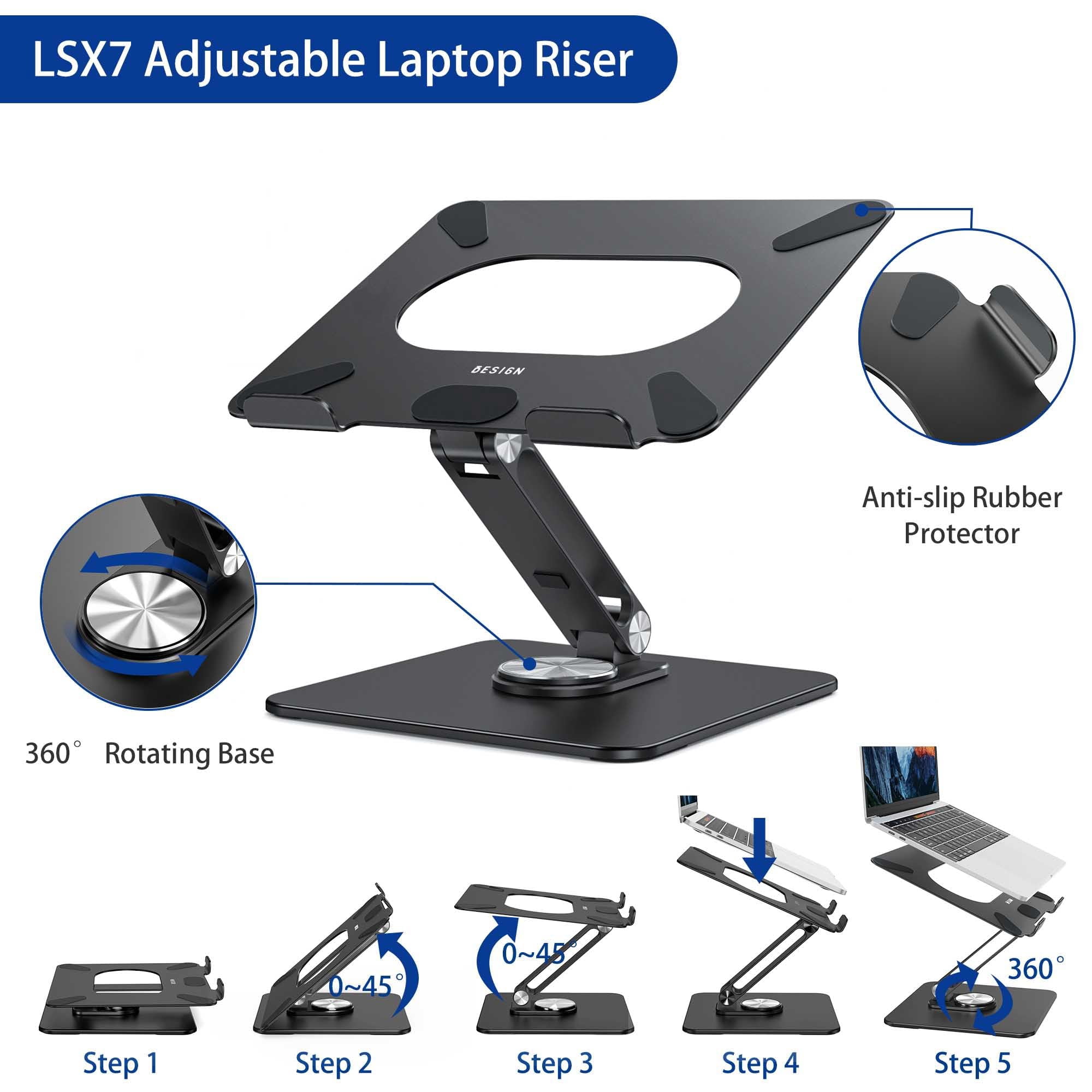 Lsx7 Laptop Stand With 360 Rotating Base  Ergonomic Adjustable Notebook Riser Foldable Computer Holder Compatible 10-15.6" Laptops (black)
