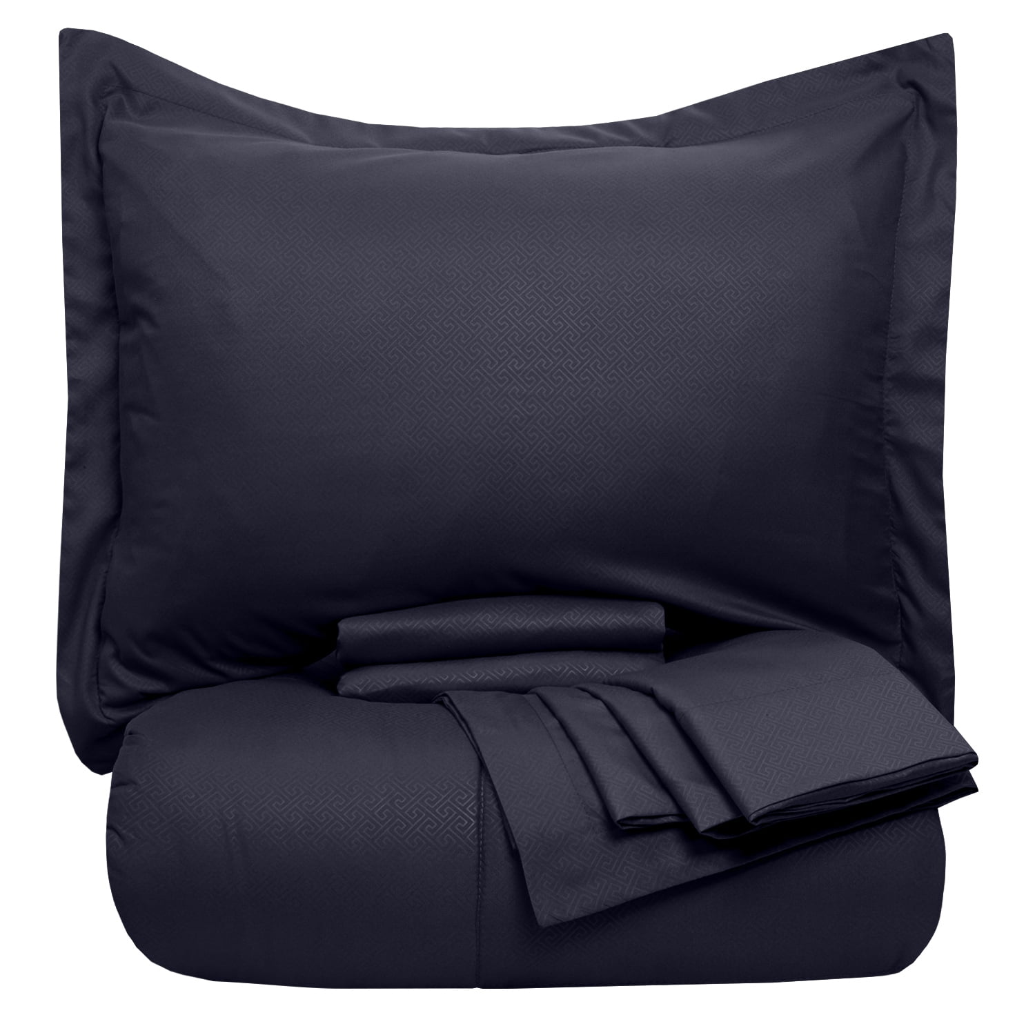 Sweet Home Collection Classic 8 Piece Baffle Box Black Bed in a Bag, Queen