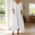 thumbnail image 2 of Afdoent Dresses For Women Elegant Casual Maxi Dress With Solid Color Front Pocket Crew Neck For Everyday Wear Travel Outfits, 2 of 5