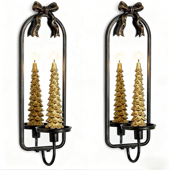 NestE - Candle Sconces Black Wall Decor: Set of 2 Metal Halloween Wall Candle Holder Decorative for Taper Pillar Candles - Vintage Candle Sconces Art for Fireplace Bathroom Livingroom