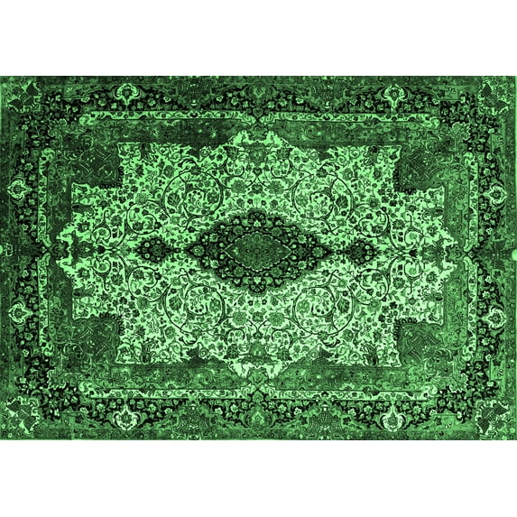 Ahgly Company Indoor Rectangle Medallion Emerald Green Traditional Area Rugs, 7' x 9'