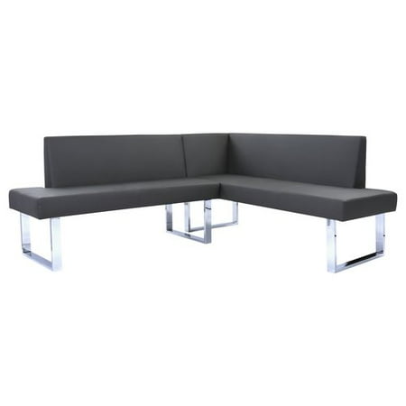 Armen Living Amanda Contemporary Nook Corner Dining Bench In Gray Armen Living Amanda Contemporary Nook Corner Dining Bench In Gray Faux Leather And Chrome Finish
