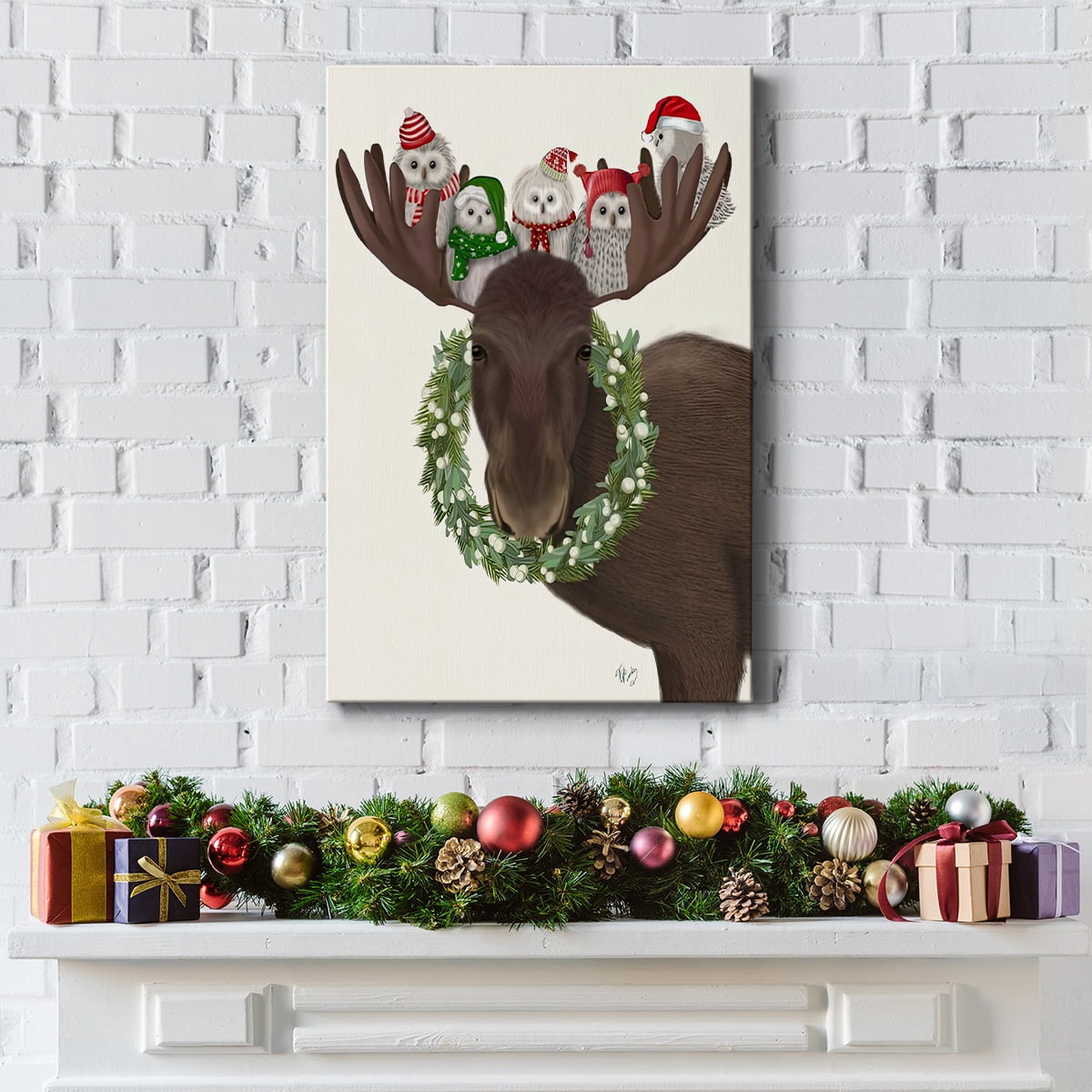 Christmas Moose and Christmas Owls- Gallery Wrapped Canvas