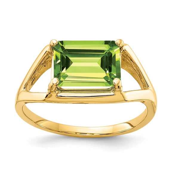 Solid 14k Yellow Gold 9x7mm Emerald Cut Peridot Green August Gemstone Engagement Ring Size 6.5