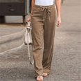 thumbnail image 2 of WTXUE Wide Leg Pants, Bell Bottoms Women's Trousers Solid Color Elastic Waist Cotton Linen Loose Casual Trousers, Linen Pants Women Womens Trousers Slacks, Khaki, 2 of 4