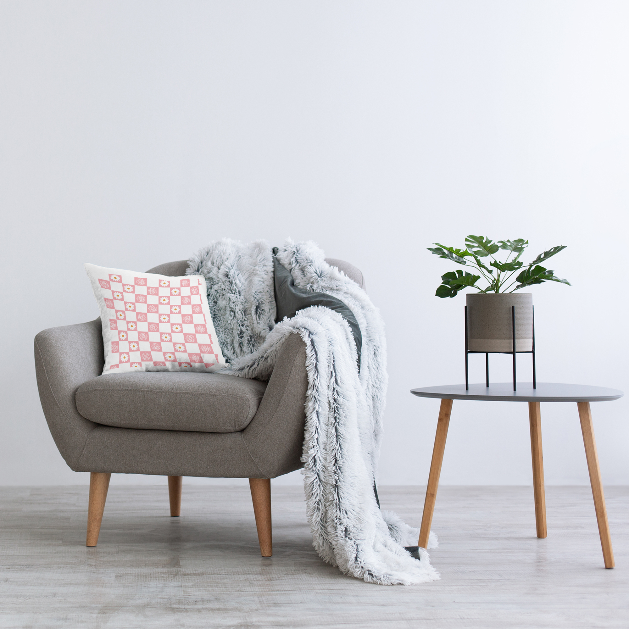 Stupell Industries Daisy Flower Blossoms Checkered Pattern Design by Hey Bre! Creative Studio Throw Pillow