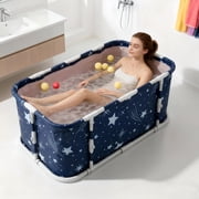 Liyufly 47in Foldable Bathtub for Adult and Kids Family Portable Soaking Bath Tub for Spa Sauna, Starry Blue