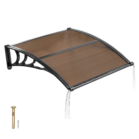 VEVOR Awnings for Door Entrance, 38 x 40 in, Exterior Front Door Window Awnings with Drainage & ABS Bracket, Rain Snow Sun Protection, Overhang Polycarbonate Door Canopy for Porch Patio, Brown