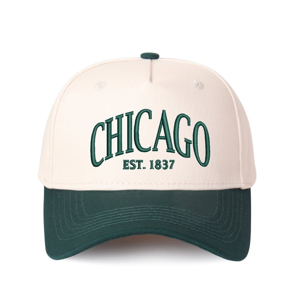 CHICAGO Letter Embroidered Color Block Trucker Hat Unisex Adjustable Cotton Breathable Fashion Cap for Travel Daily Wear