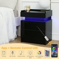 thumbnail image 3 of Hommpa Modern LED Nightstand High Gloss 2 Drawer Bedside Table for Bedroom Furniture Black Nightstands, 3 of 12