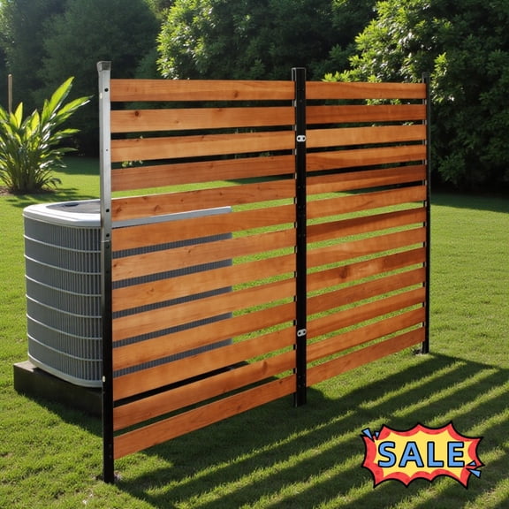Tcbosik 2-Panel Air Conditioner Fence, Pool Equipment Enclosure, 38"W x60"H Privacy Screen with Metal Stakes, Wood Trash Can Fence for Outside, Brown