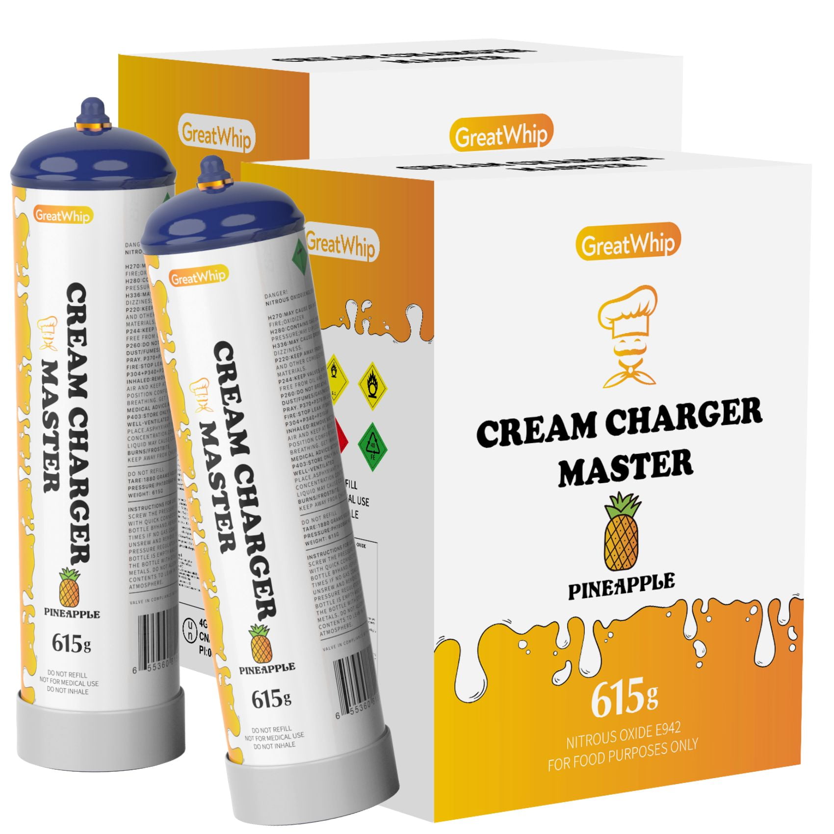 GreatWhip Pineapple Flavor 2 Box Nitrous Oxide Cartridges 615g N2O