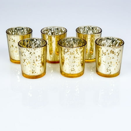 Mercury Glass Tea Light Holders Fantado Mercury Glass Votive Tea Light Candle Holder - Gold (2.5 Inches) (6 Pack) by PaperLanternStore ()